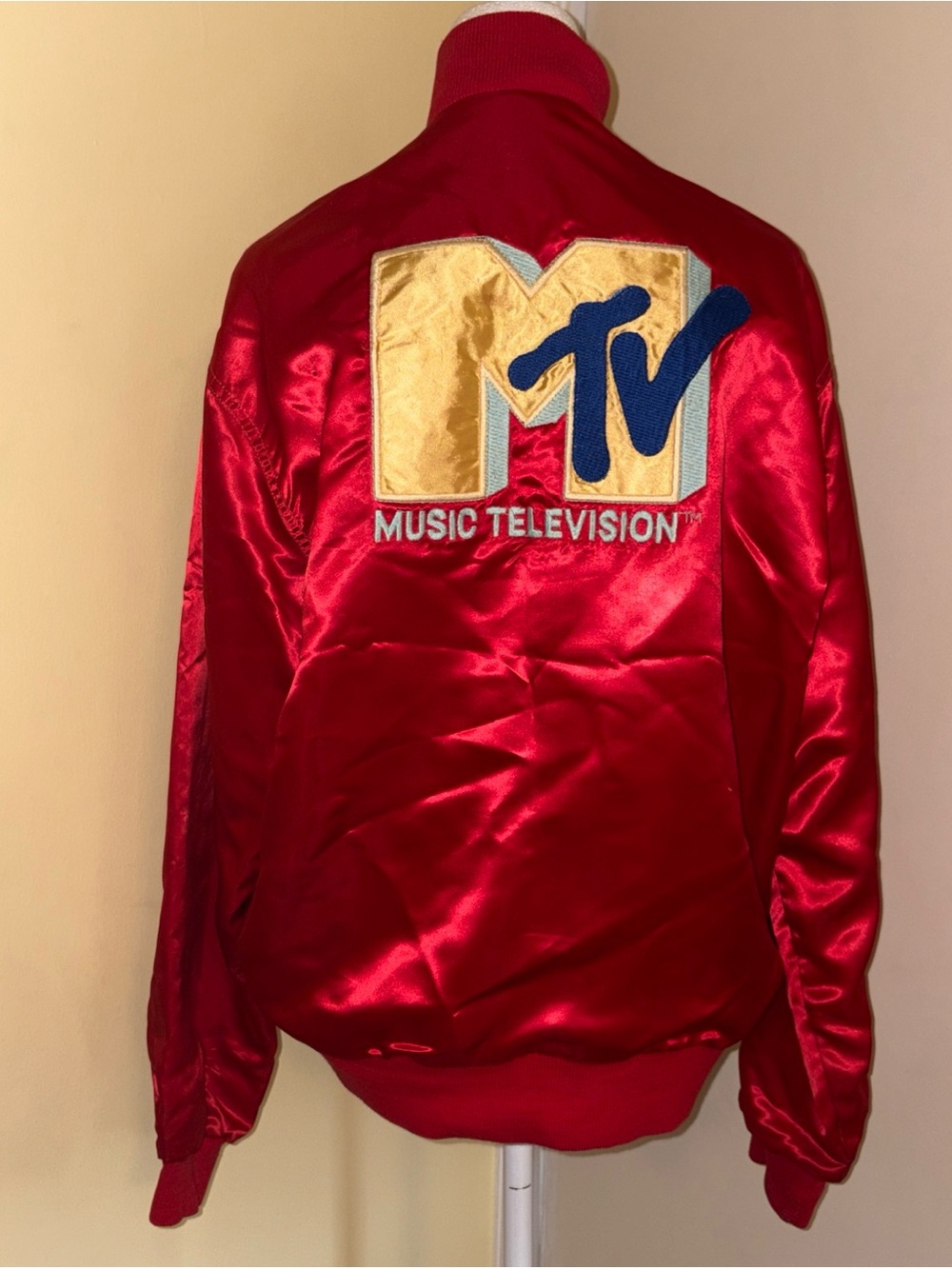 Vintage 1980's MTV Red Pyramid Nylon Stadium Jacket Made In USA, 🇺🇸 Sz M